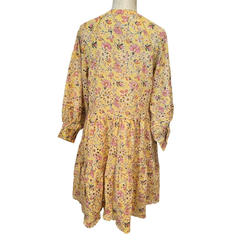 dRA Los Angeles Yara Yellow Floral Eyelet Mini Dress Cotton Sun Dress XS Boho - Picture 4 of 16